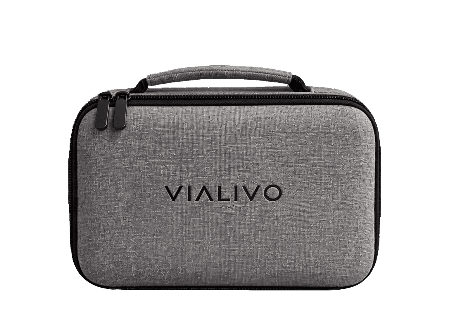 Vialivo Crate 10, a grey zip case with a top handle, closed